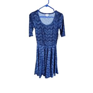 LuLaRoe Womens Nicole Dress Heathered Blue Fit & Flare Size XS NWT 3/4 sleeve